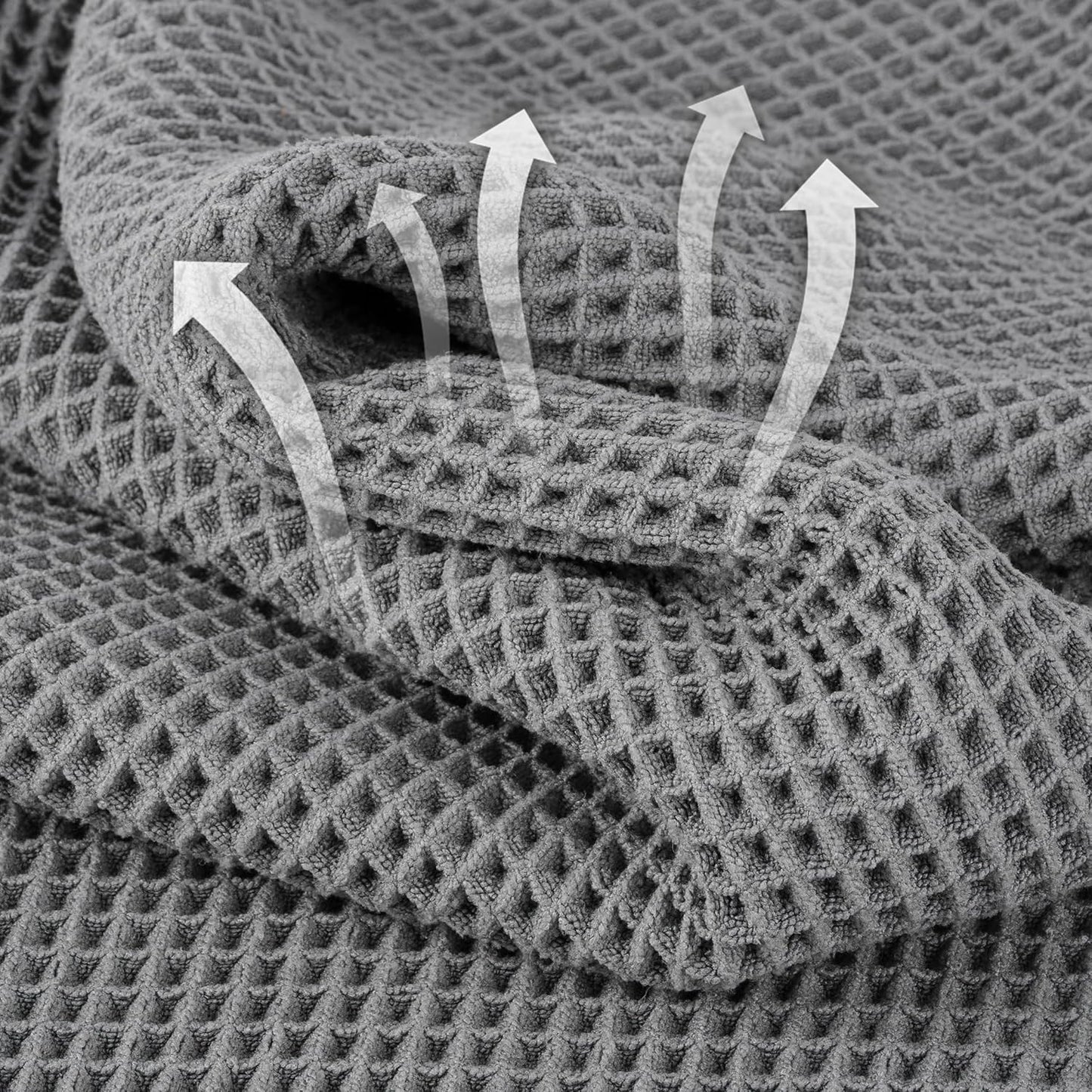 Microfiber Waffle Hand Towels, 2 Pieces, Soft, Absorbent, Fast Drying, Lint Free (Gray)