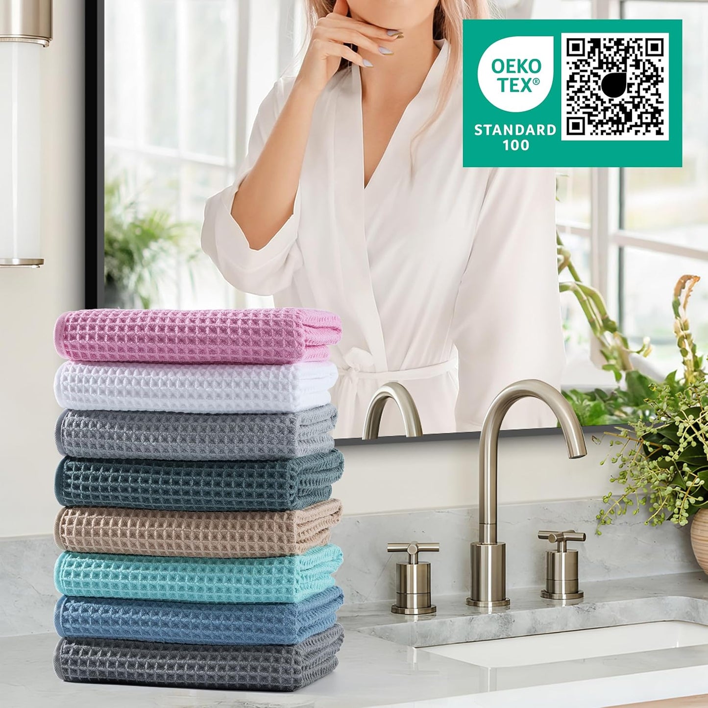 Microfiber Waffle Hand Towels, 2 Pieces, Soft, Absorbent, Fast Drying, Lint Free (Gray)