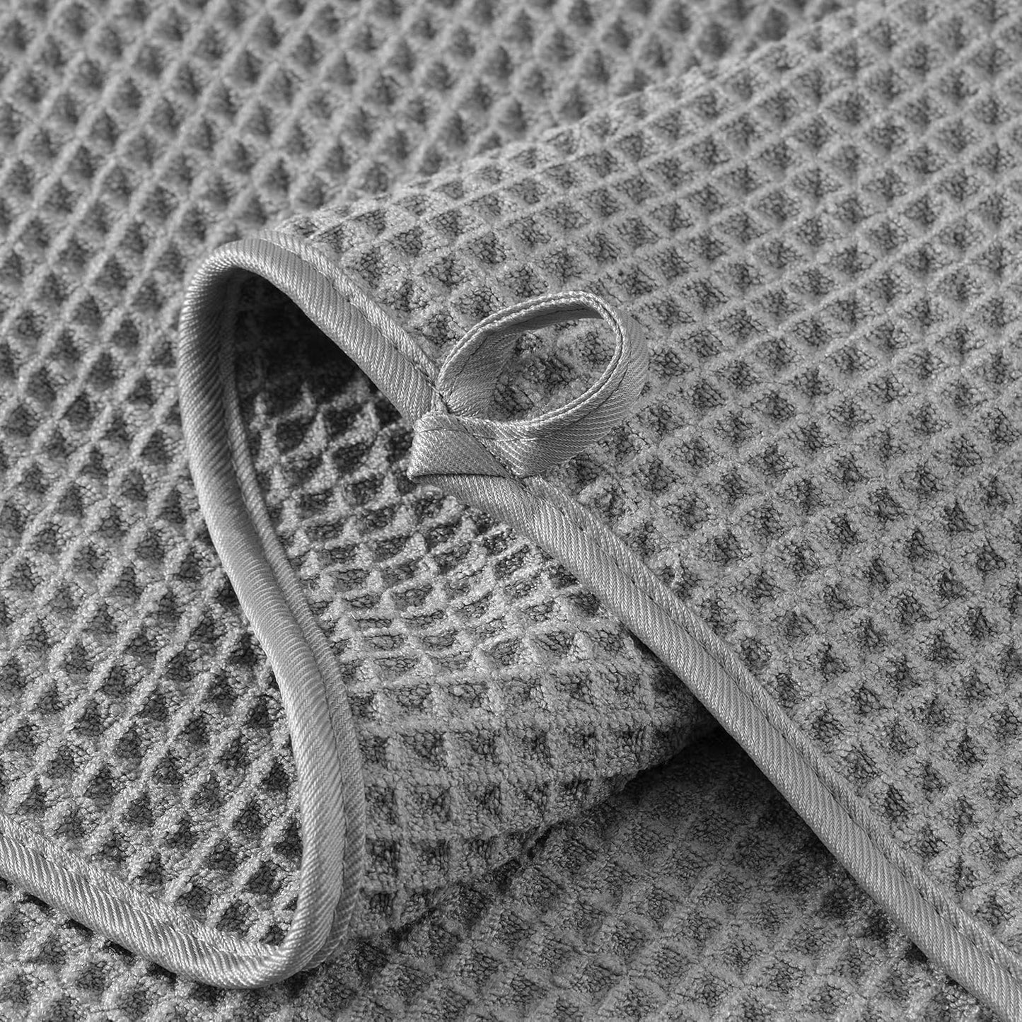 Microfiber Waffle Hand Towels, 2 Pieces, Soft, Absorbent, Fast Drying, Lint Free (Gray)
