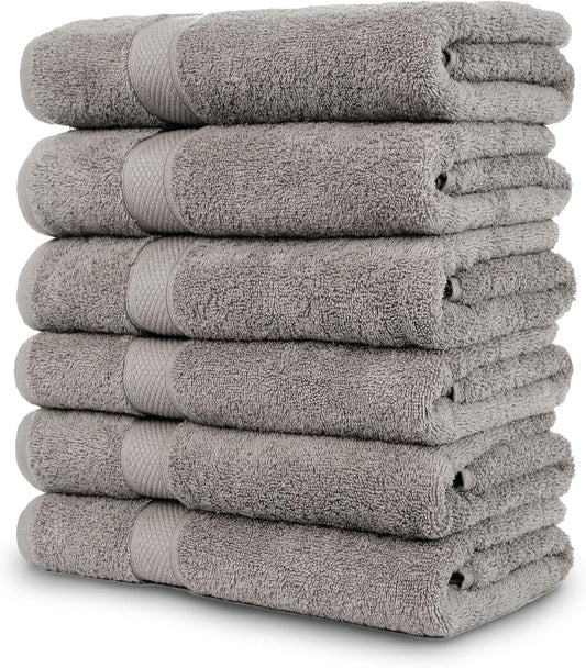Pleasant Home Bath Towels Set of 6 (24” x 50”) 100% Cotton, 515 GSM | Soft & Absorbent Towels for Bathroom, Gym, Pool & Spa | Bulk Bath Towels 6 Pack - Gray